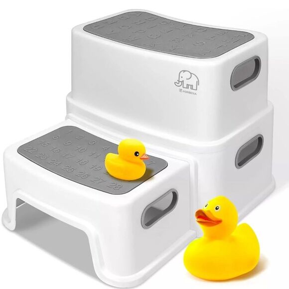 Forbena toddler step stool white and gray NWOT 2 steps - Picture 7 of 9